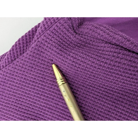 LOGO Lori Goldstein Purple Mixed Media Waffle Knit Henley Tunic Top 4X Pockets - Picture 8 of 9